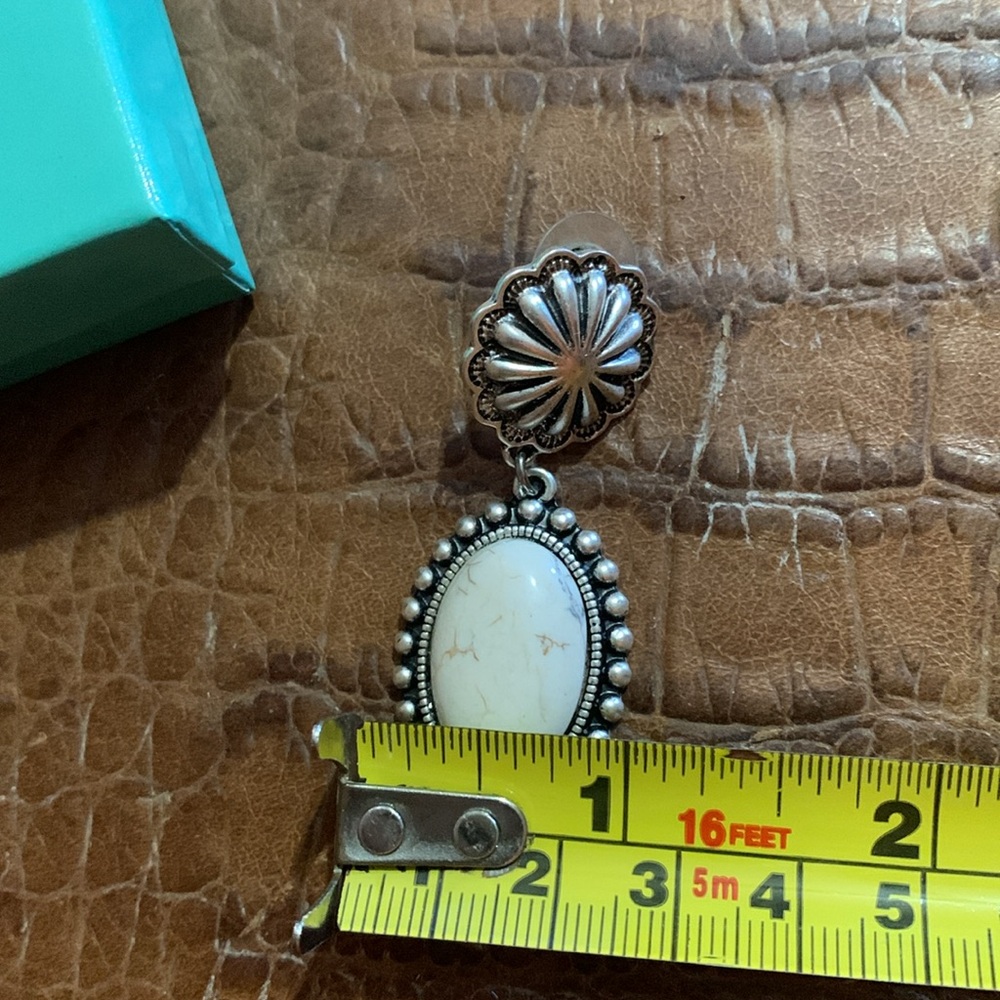 Faux White Buffalo Turquoise Earrings - Picture 5 of 5
